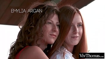 Gorgeous redhead licks busty brunettes hairy pussy