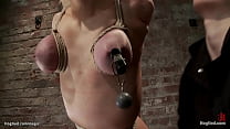 Lesbian dom Claire Adams gives instructional tips as Cherry Torn gets restrained then adds her elbow and boobs bondage and gag on hogtied